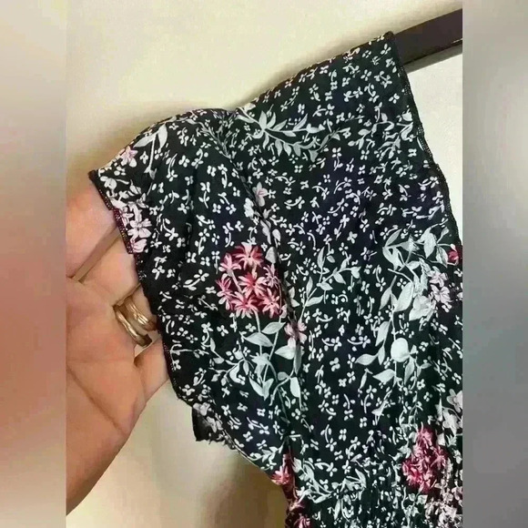 Free Preople Peasant Babydoll Floral Mini Press Black M - Picture 8 of 9